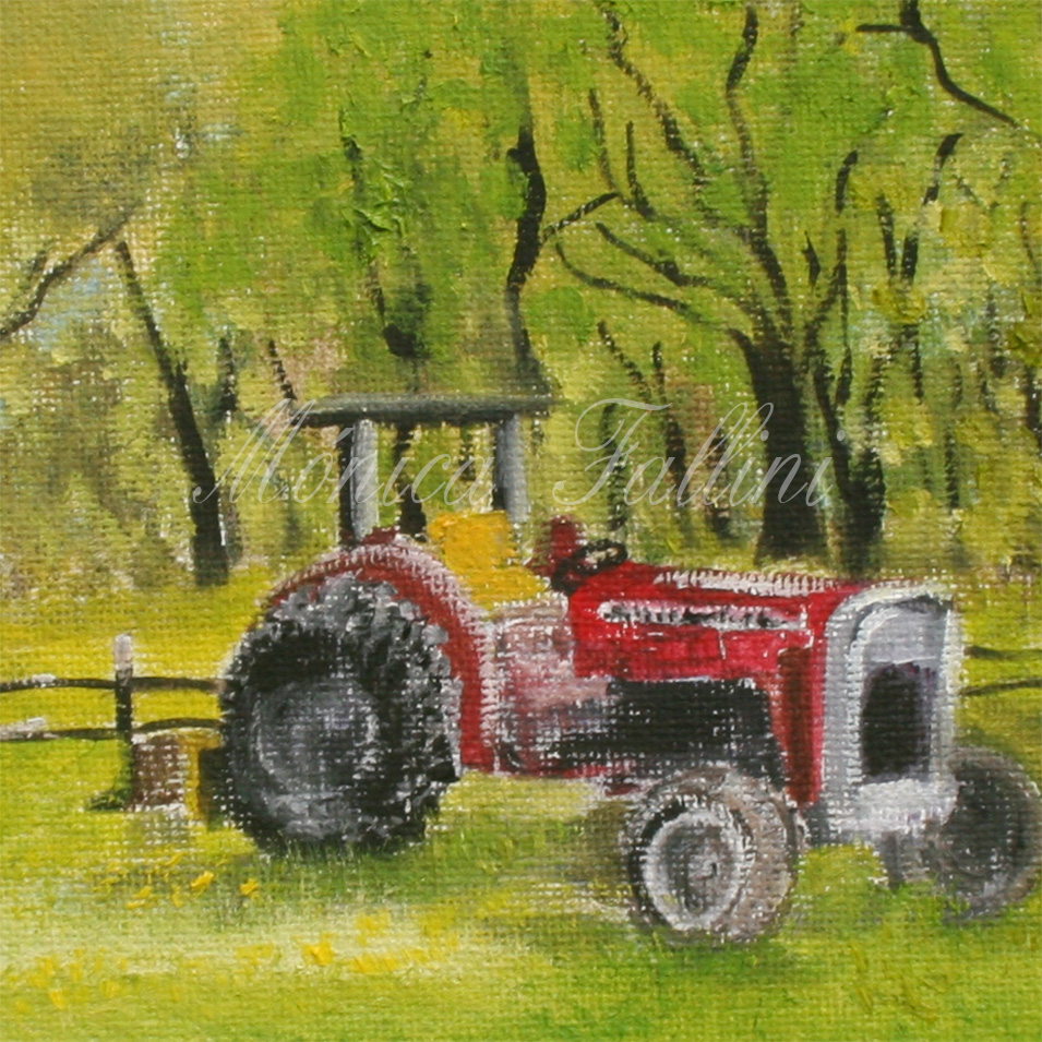 Painting titled 'Vintage tractor, still working' by Monica Fallini