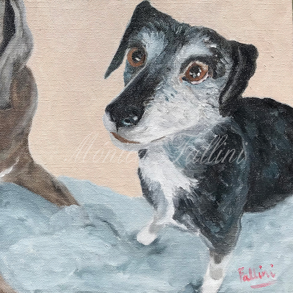 Painting titled 'Two dogs portrait commission' by Monica Fallini