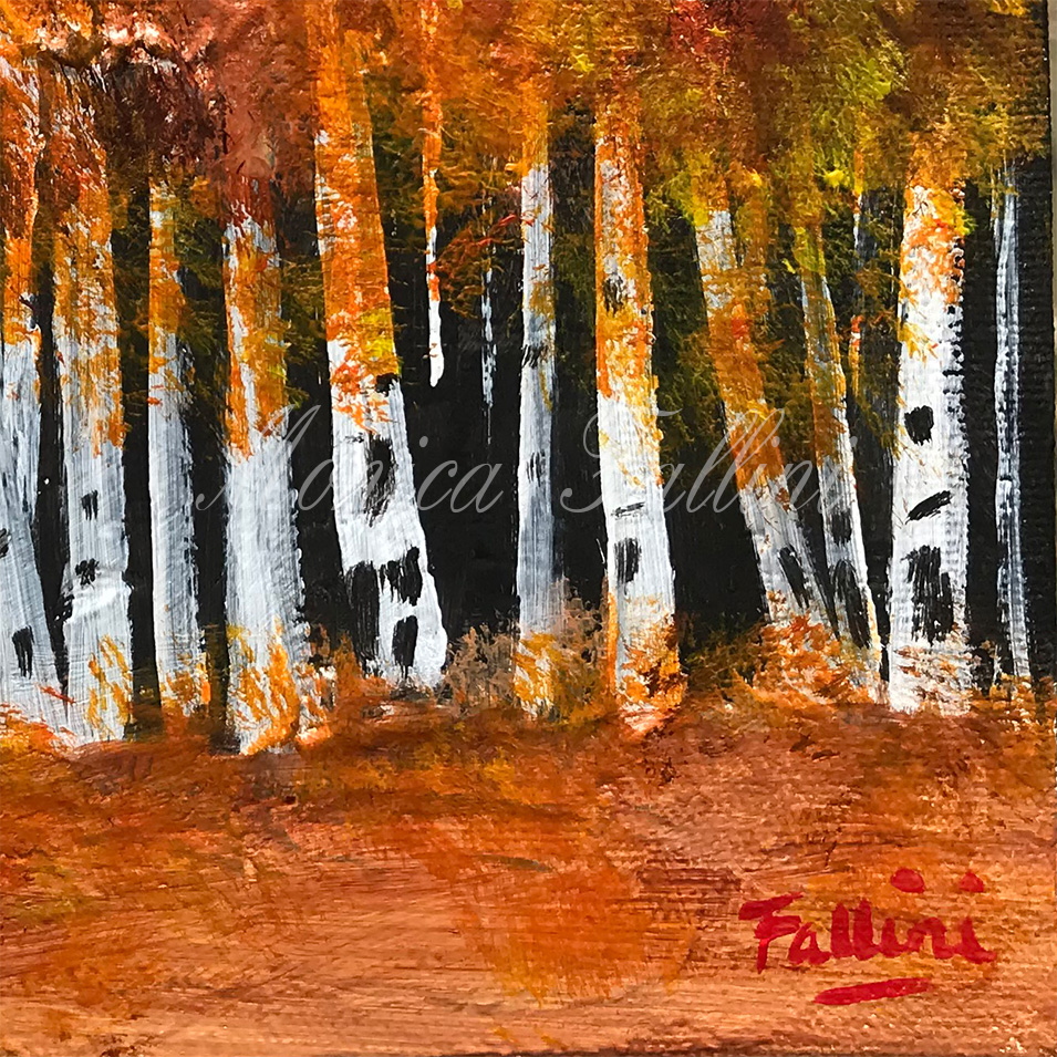 Painting titled 'The wooded area behind the cabin' by Monica Fallini