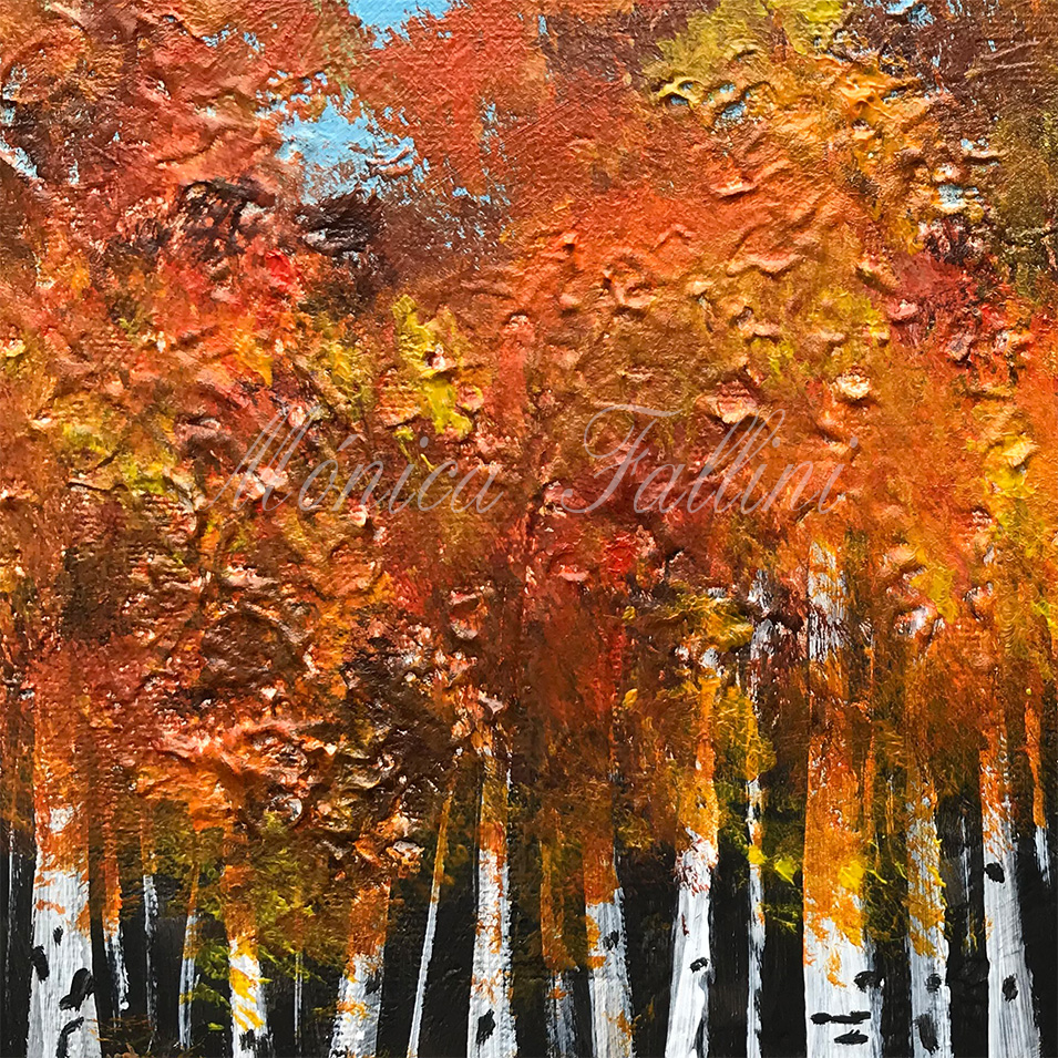 Painting titled 'The wooded area behind the cabin' by Monica Fallini