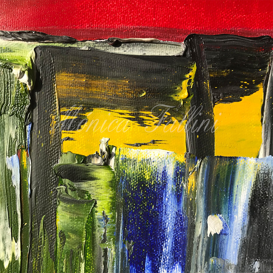 Painting titled 'Doorway in the city at night' by Monica Fallini