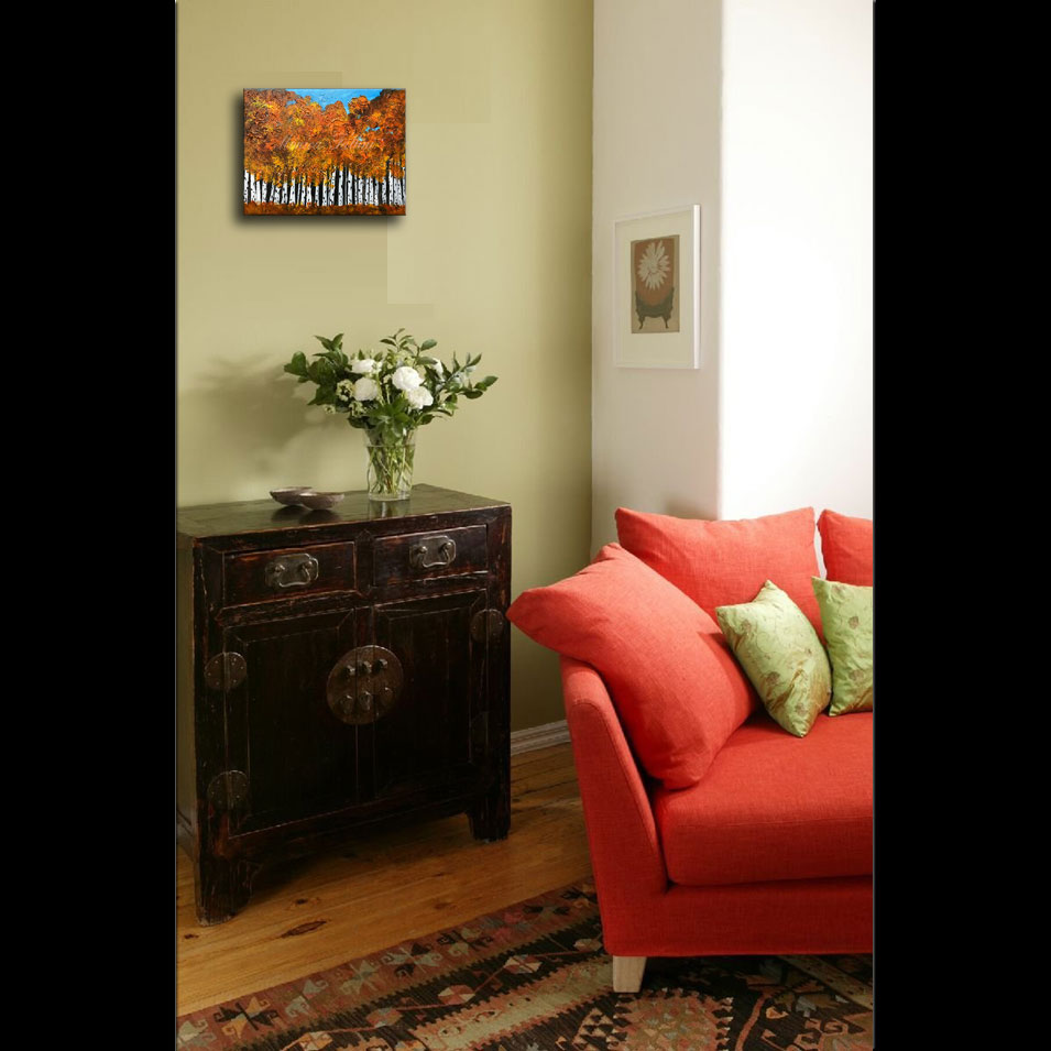 Painting titled 'The wooded area behind the cabin' by Monica Fallini
