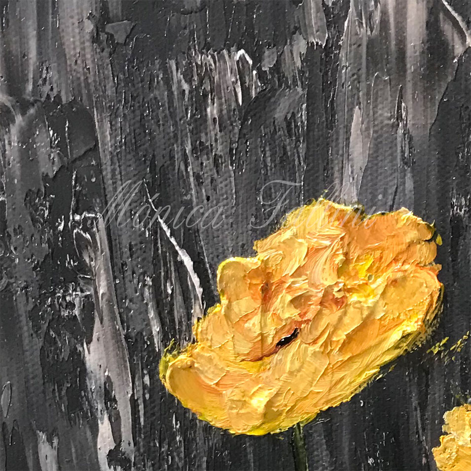 Painting titled 'Poppies in the garden at night' by Monica Fallini