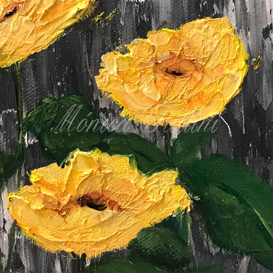 Painting titled 'Poppies in the garden at night' by Monica Fallini