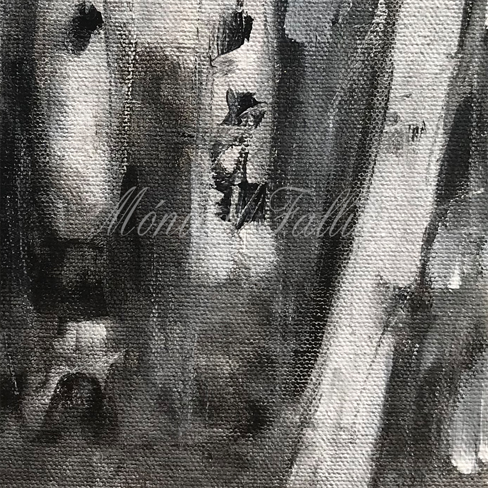 Painting titled 'Aspen trees, abstract study in black & white' by Monica Fallini