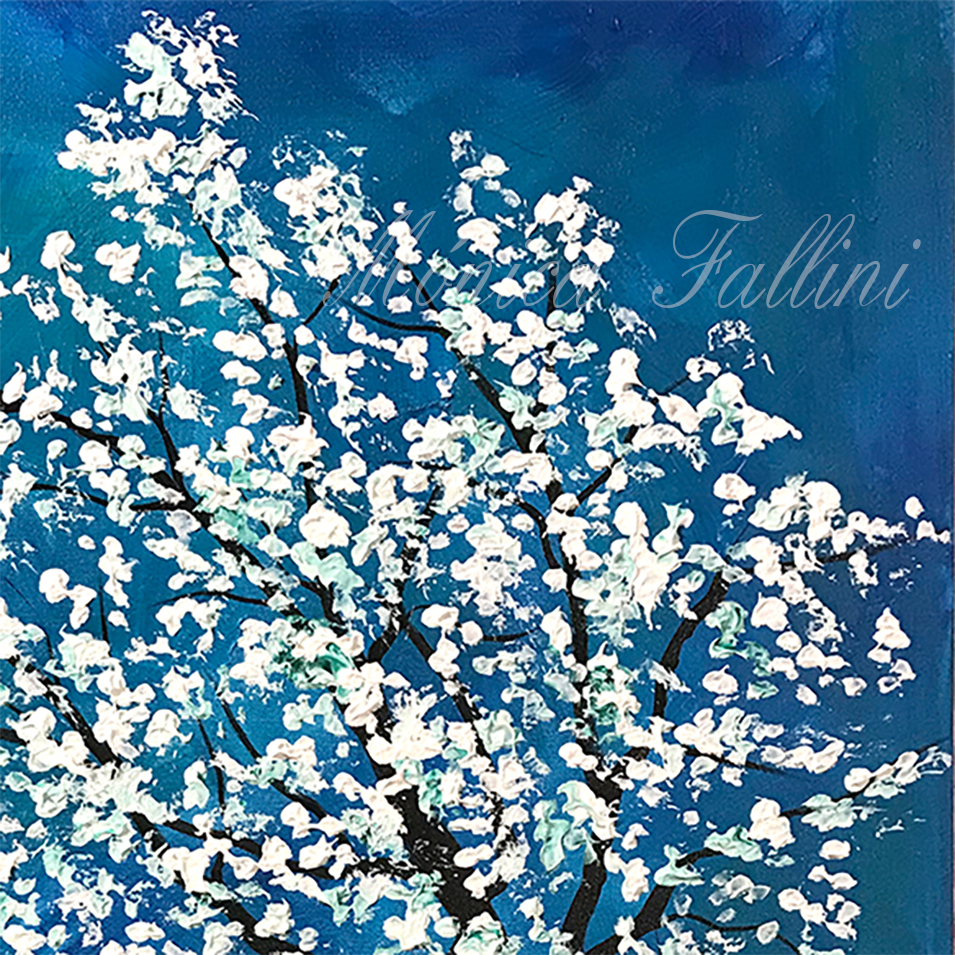 Painting titled 'Peace, Japanese Cherry blossoms' by Monica Fallini