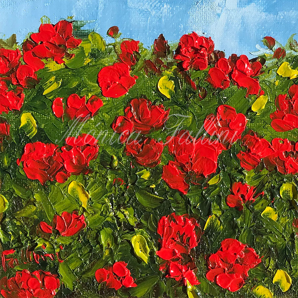 Painting titled 'In the field of Poppies' by Monica Fallini