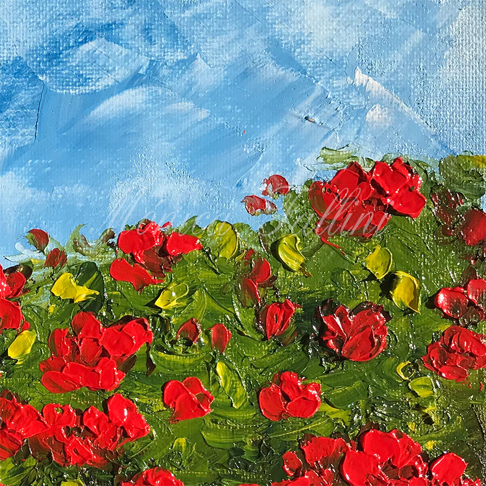 Painting titled 'In the field of Poppies' by Monica Fallini