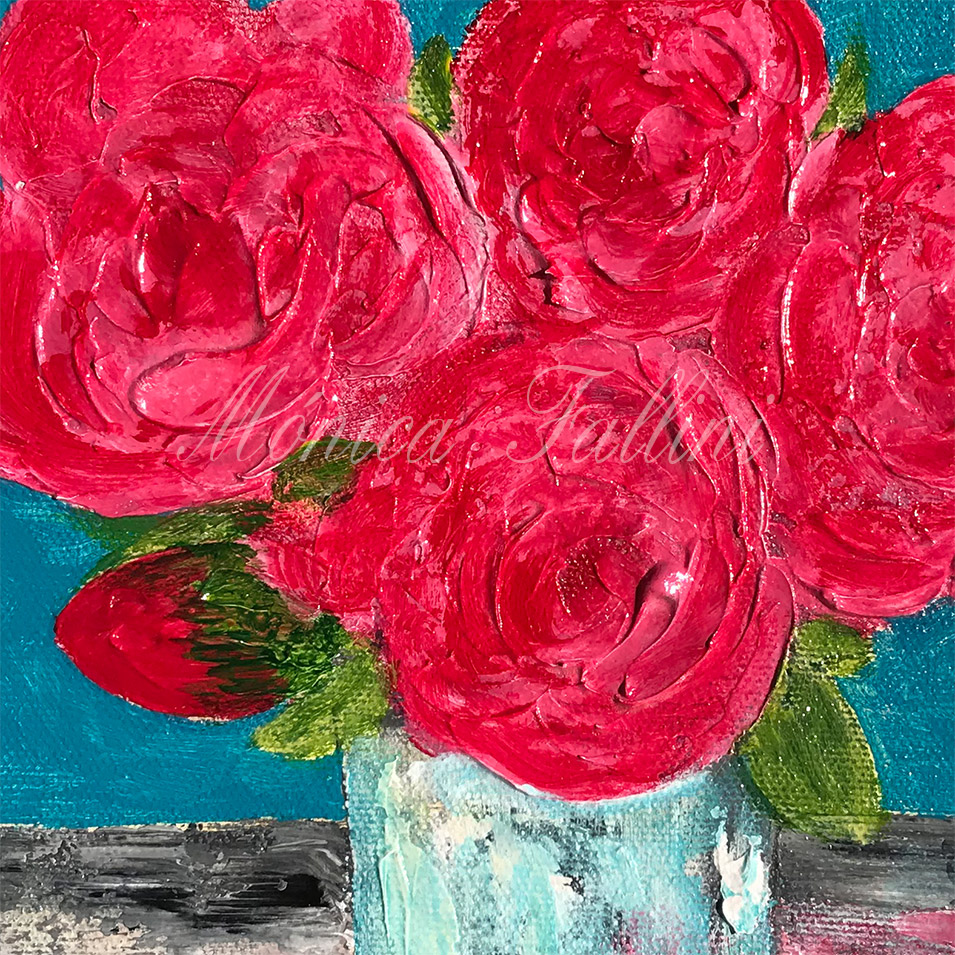 Painting titled 'The Roses on the table' by Monica Fallini