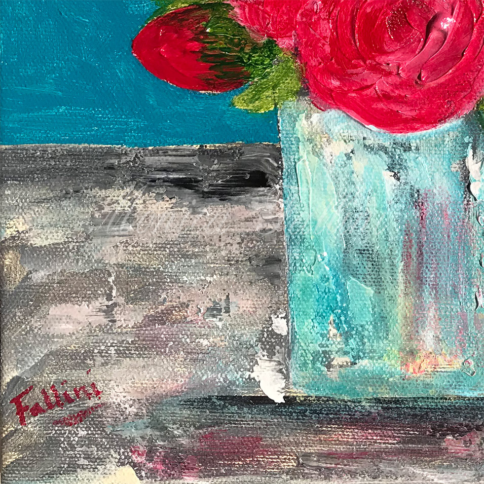 Painting titled 'The Roses on the table' by Monica Fallini