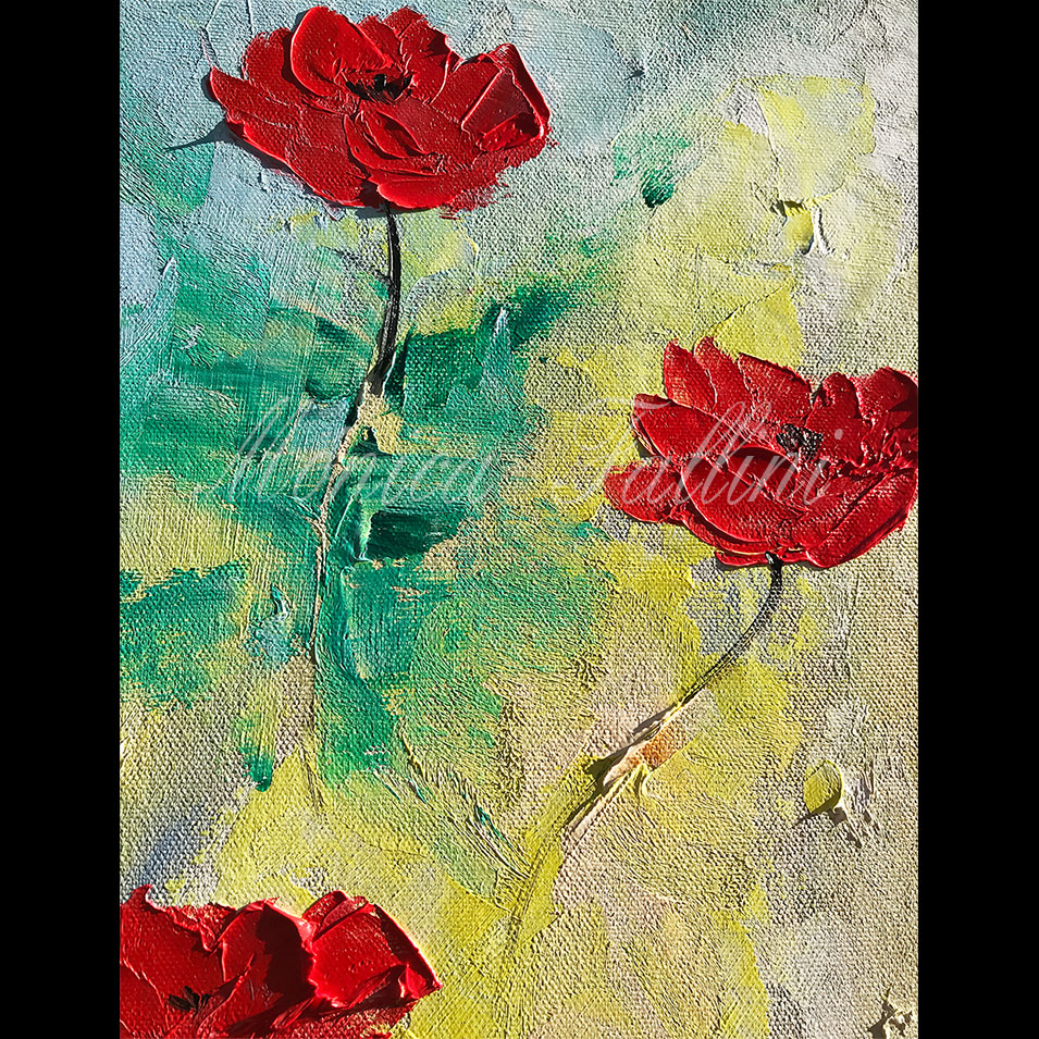 Painting titled 'Poppies in cold lands' by Monica Fallini