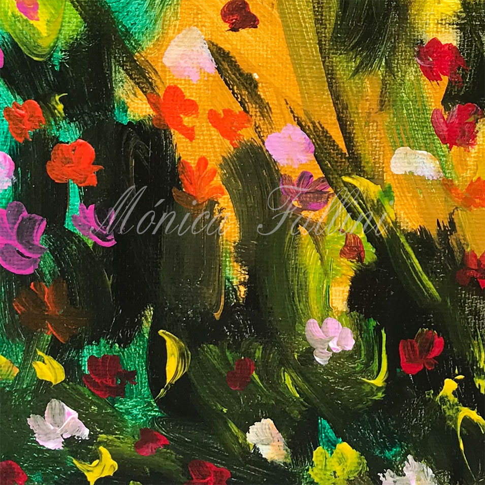 Painting titled 'Spring rainy days in the garden' by Monica Fallini