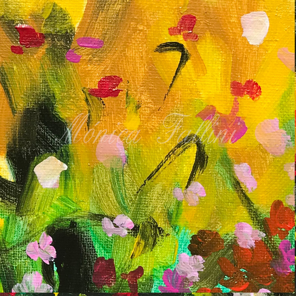 Painting titled 'Spring rainy days in the garden' by Monica Fallini