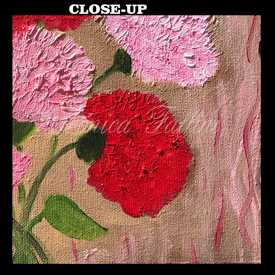 Painting titled 'Carnations by the window' by Monica Fallini