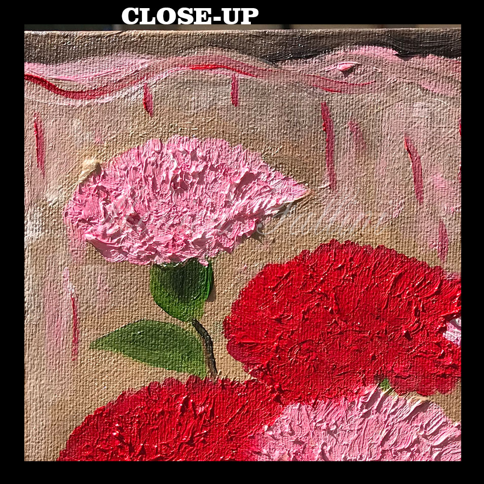 Painting titled 'Carnations by the window' by Monica Fallini