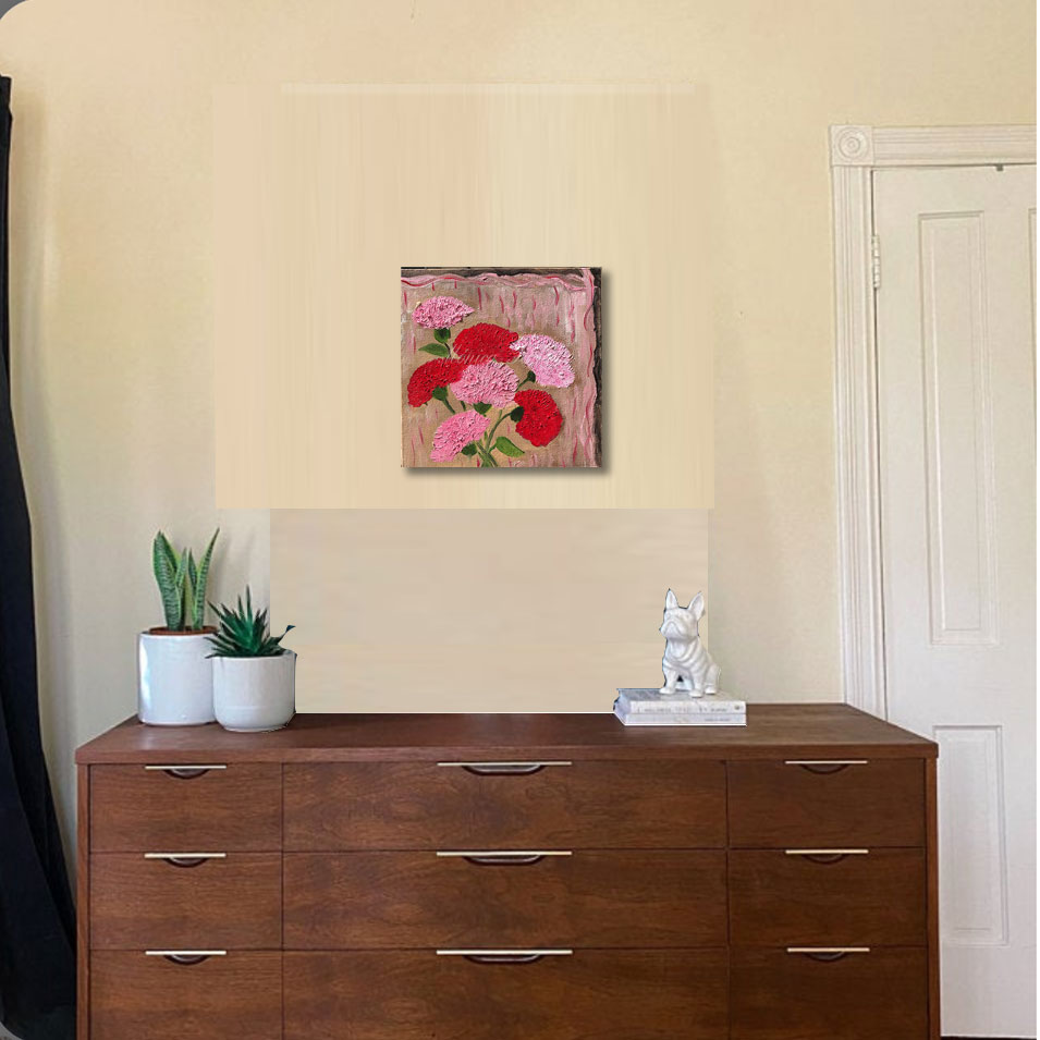 Painting titled 'Carnations by the window' by Monica Fallini