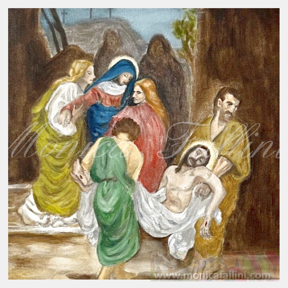 Painting titled 'Station of the Cross XIV.' by Monica Fallini