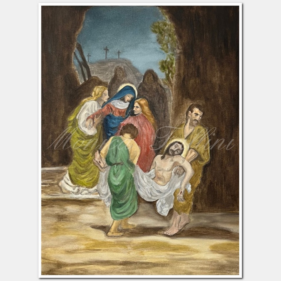 Painting titled 'Station of the Cross XIV.' by Monica Fallini