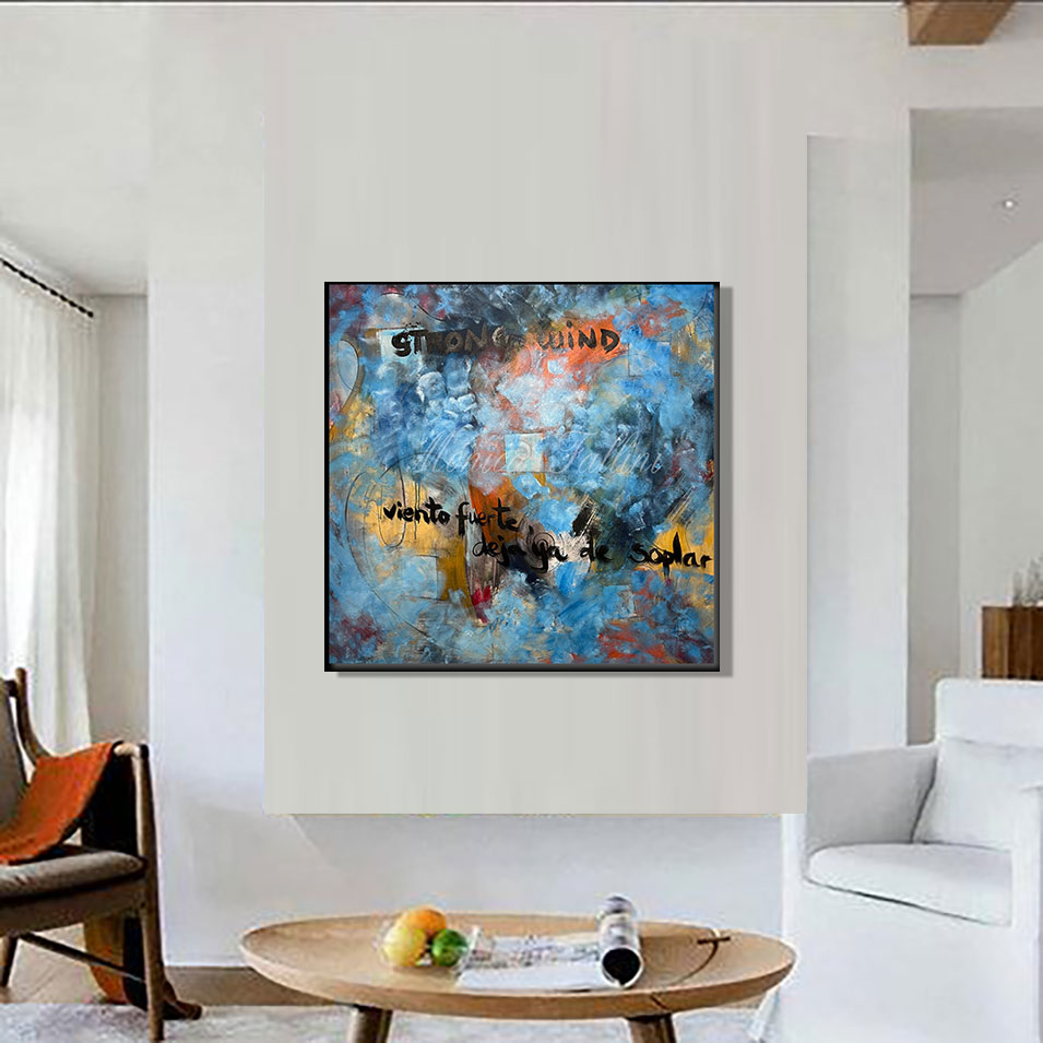 Painting titled 'Viento fuerte, deja ya de soplar!' by Monica Fallini