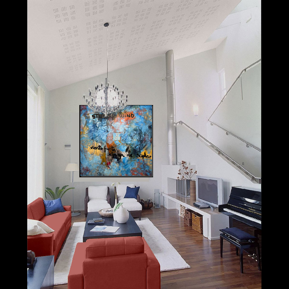Painting titled 'Viento fuerte, deja ya de soplar!' by Monica Fallini