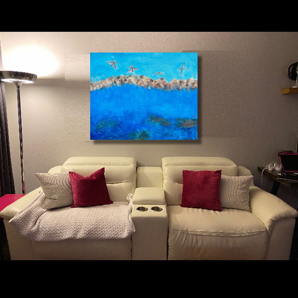 Painting titled 'Golondrinas en la tempestad.' by Monica Fallini