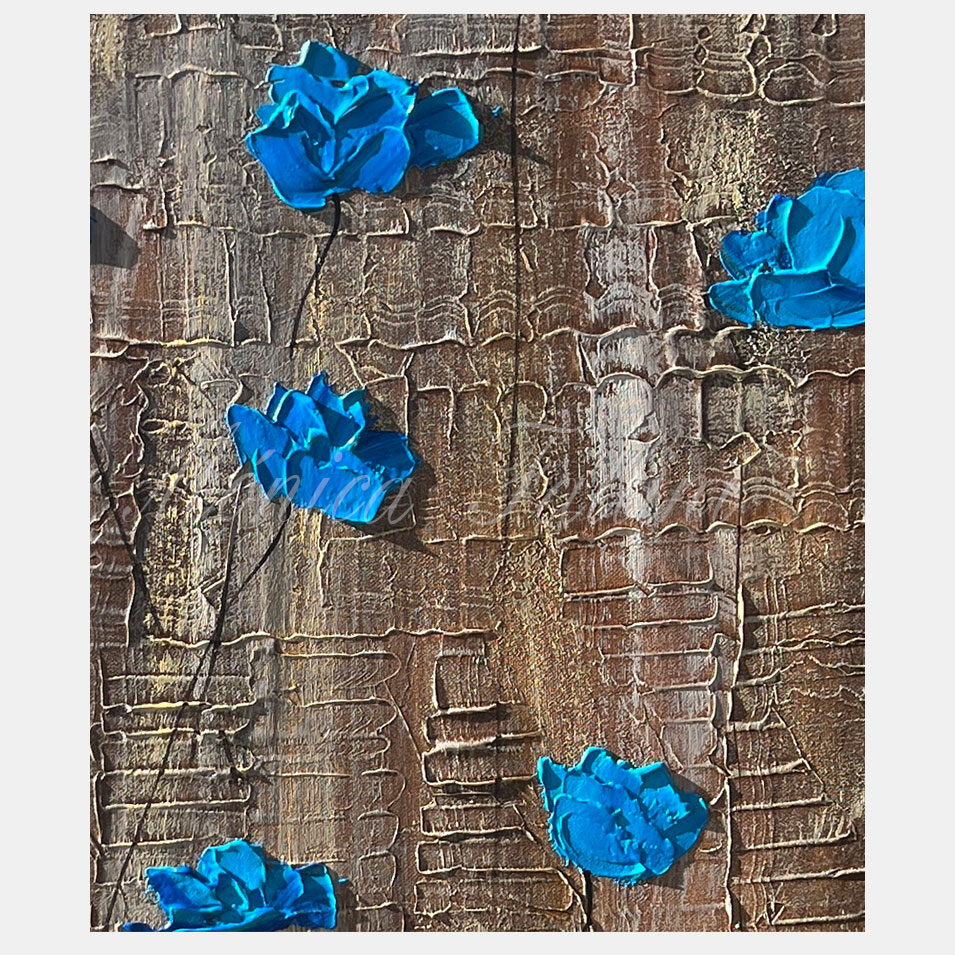 Painting titled 'The blue Poppies in the winter rain.' by Monica Fallini