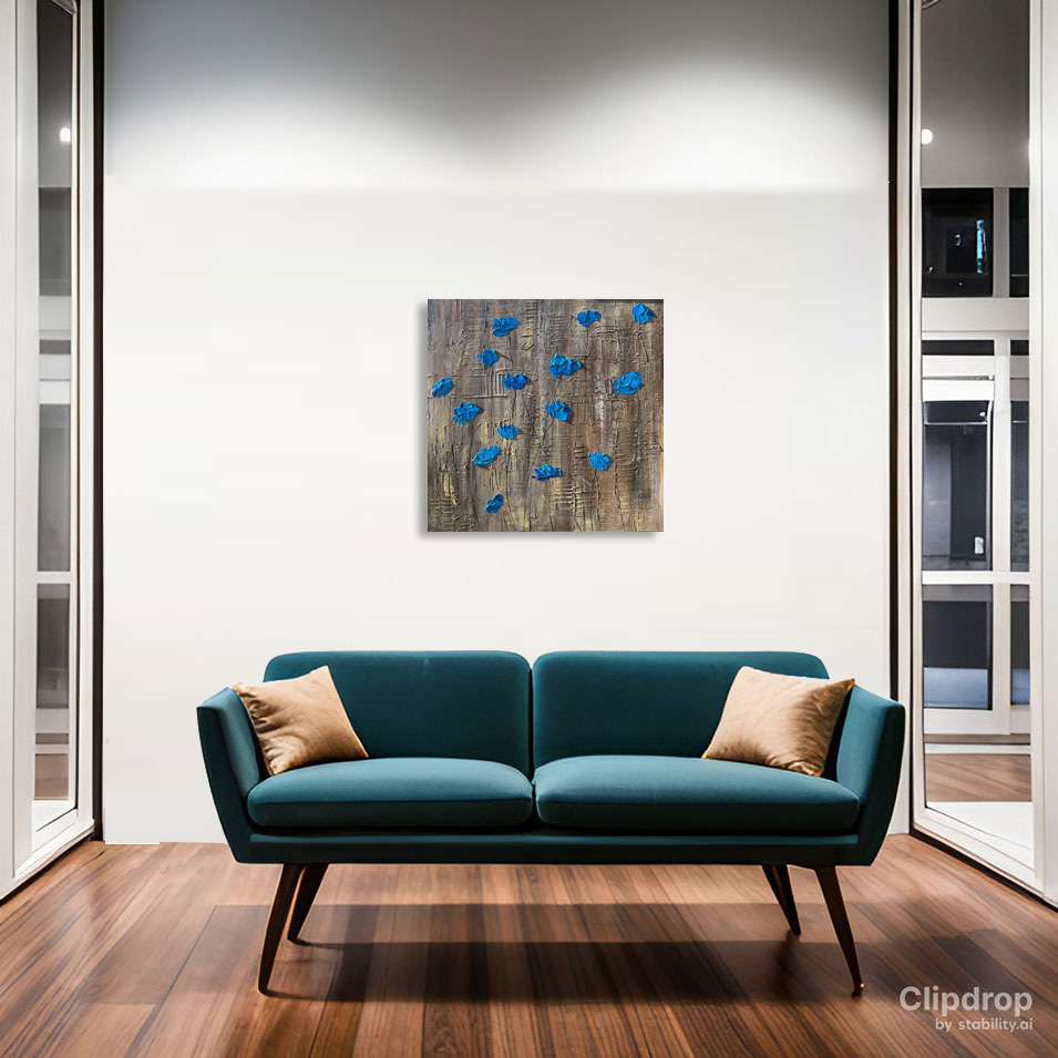 Painting titled 'The blue Poppies in the winter rain.' by Monica Fallini