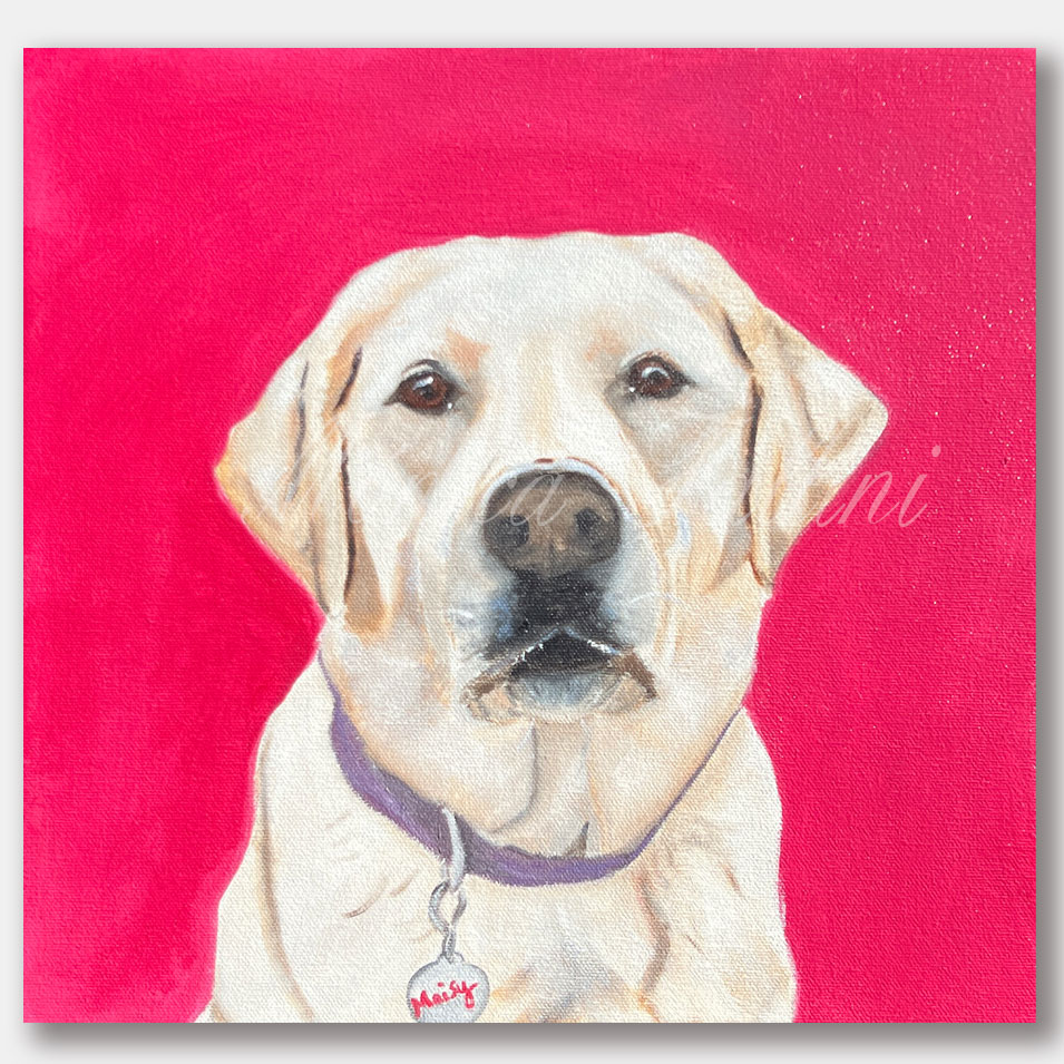 Painting titled 'Maisy, dog portrait.' by Monica Fallini