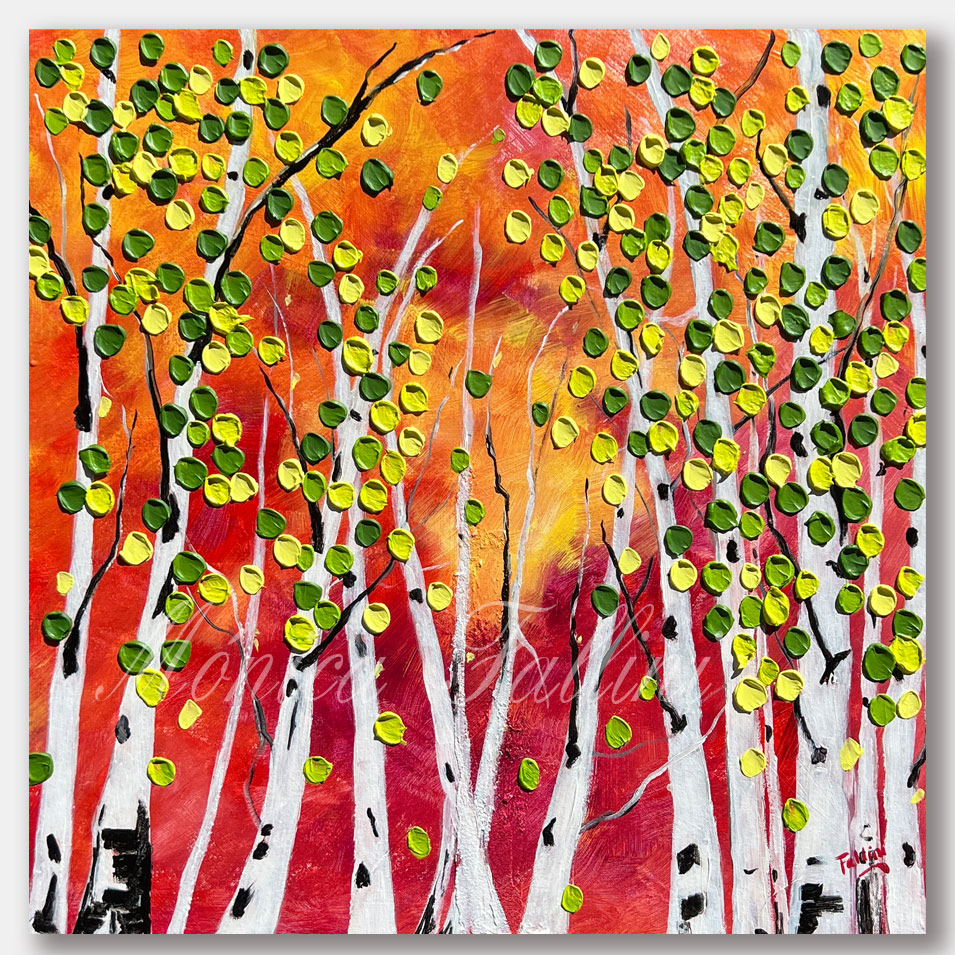 Painting titled 'The grove at first light.' by Monica Fallini