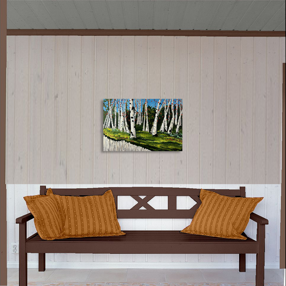 Painting titled 'Colorado Aspen landscape with fence.' by Monica Fallini