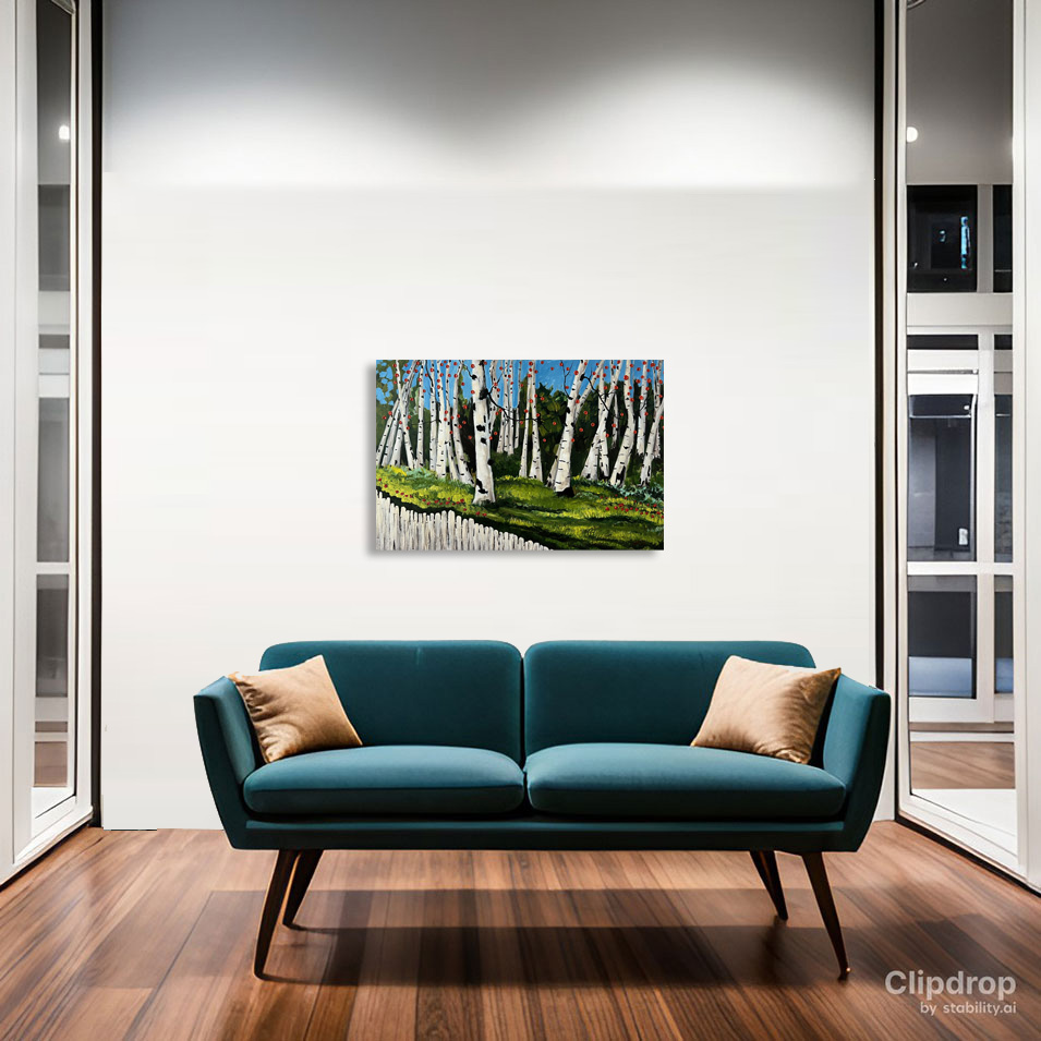 Painting titled 'Colorado Aspen landscape with fence.' by Monica Fallini