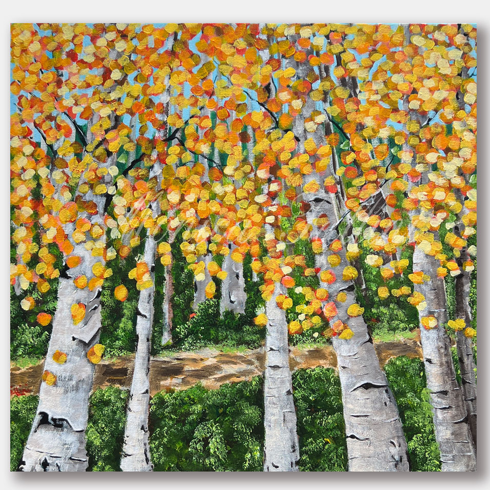 Painting titled 'Garland of Golden Days' by Monica Fallini