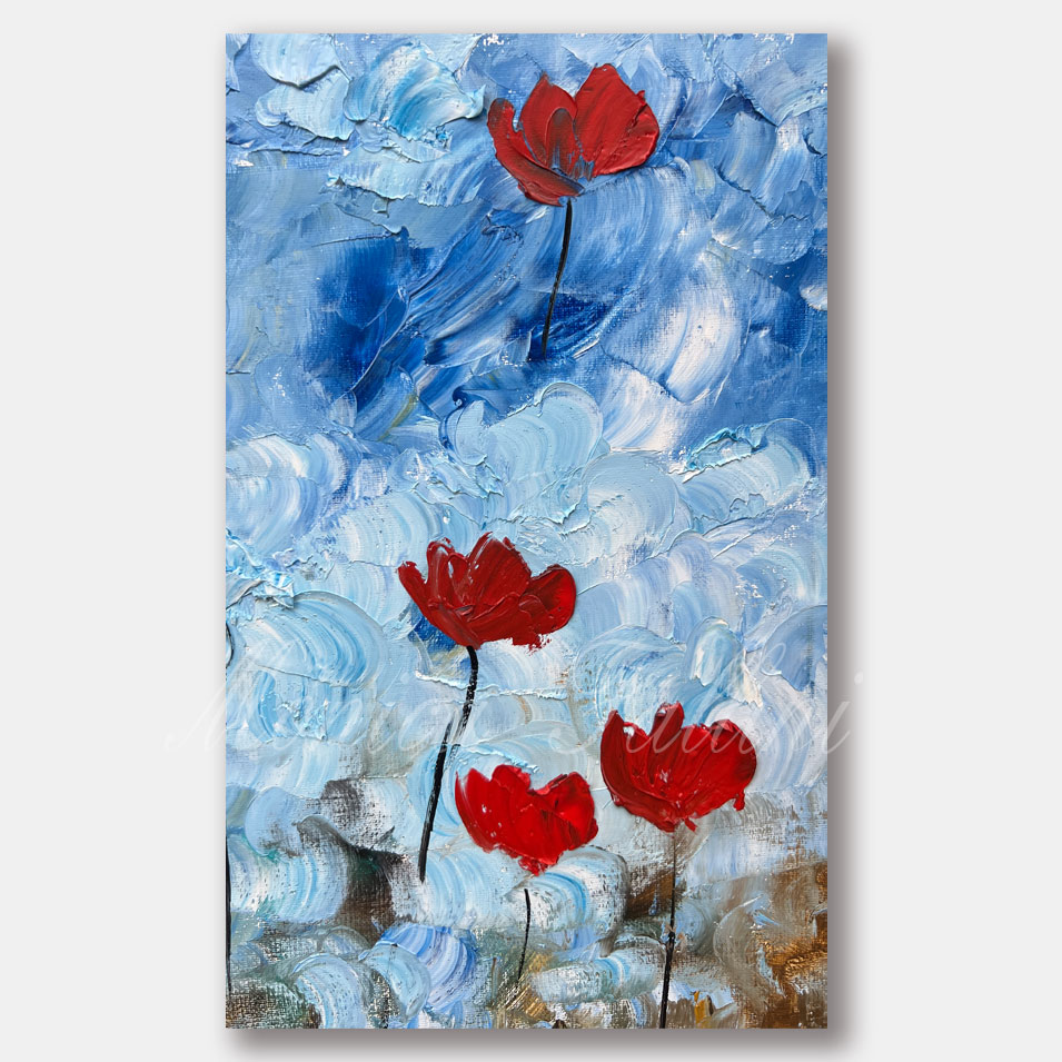 Painting titled 'Poppies in winter.' by Monica Fallini
