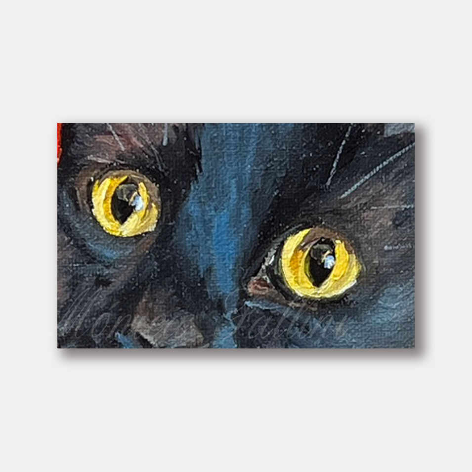 Painting titled 'Portrait of a black cat.' by Monica Fallini