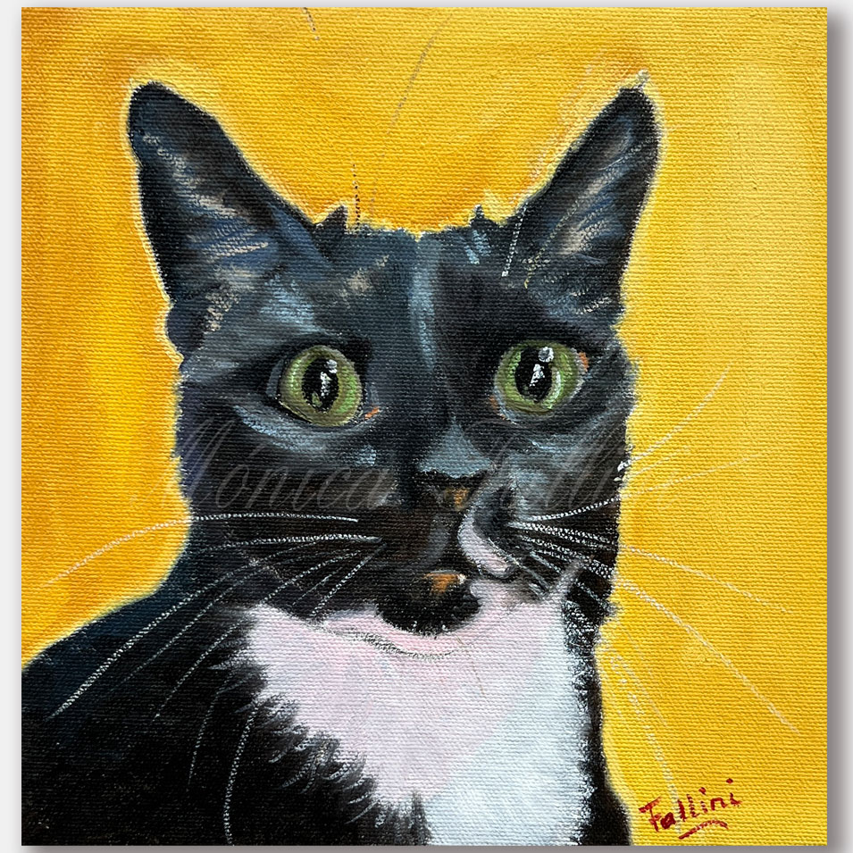 Painting titled 'Cat portrait.' by Monica Fallini