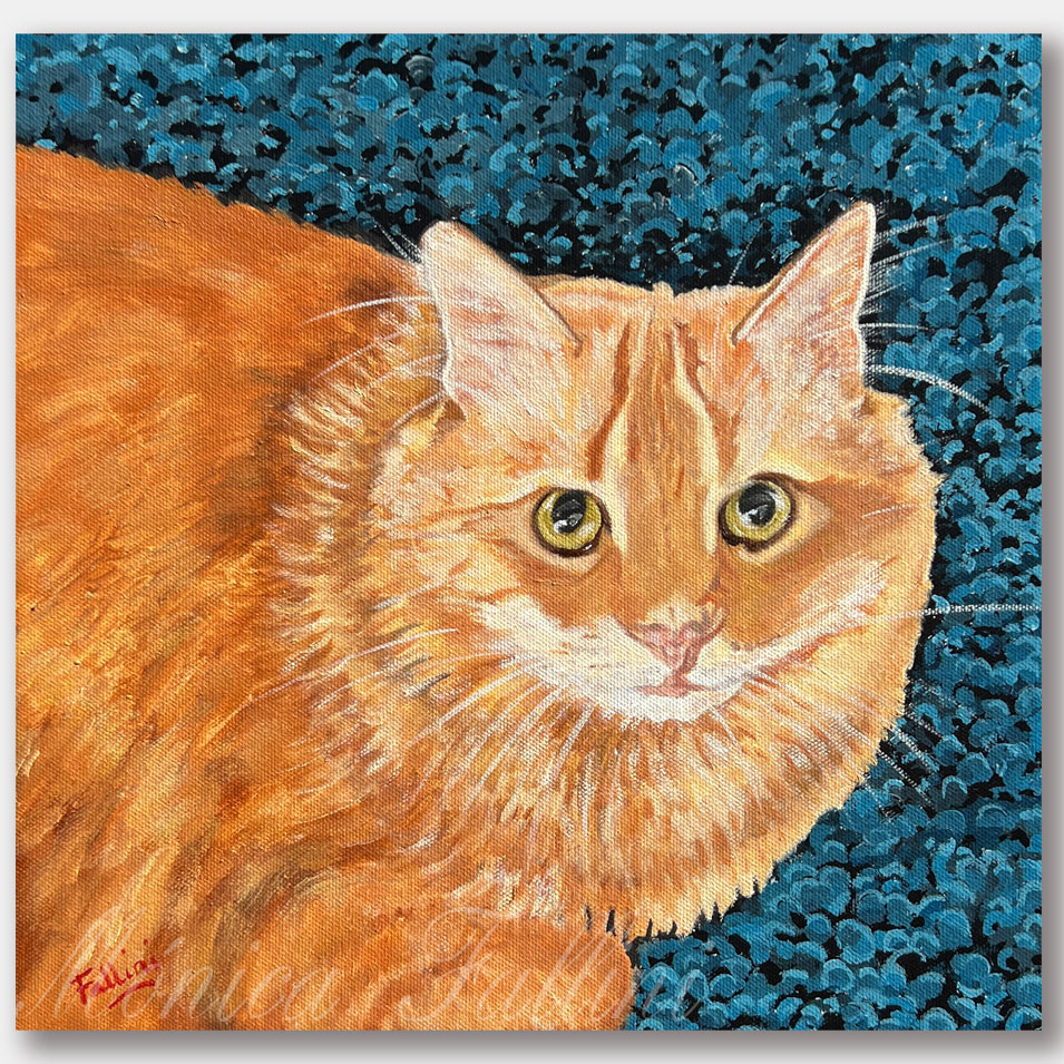 Painting titled 'Orange cat portrait.' by Monica Fallini