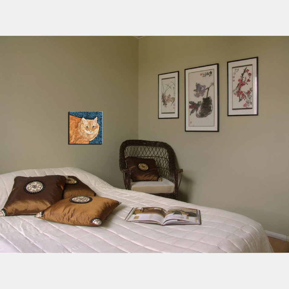 Painting titled 'Orange cat portrait.' by Monica Fallini