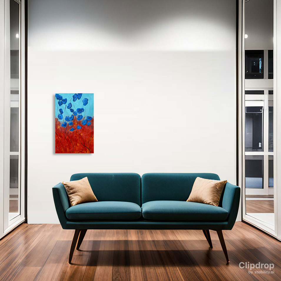 Painting titled 'Dancing blue Poppies.' by Monica Fallini