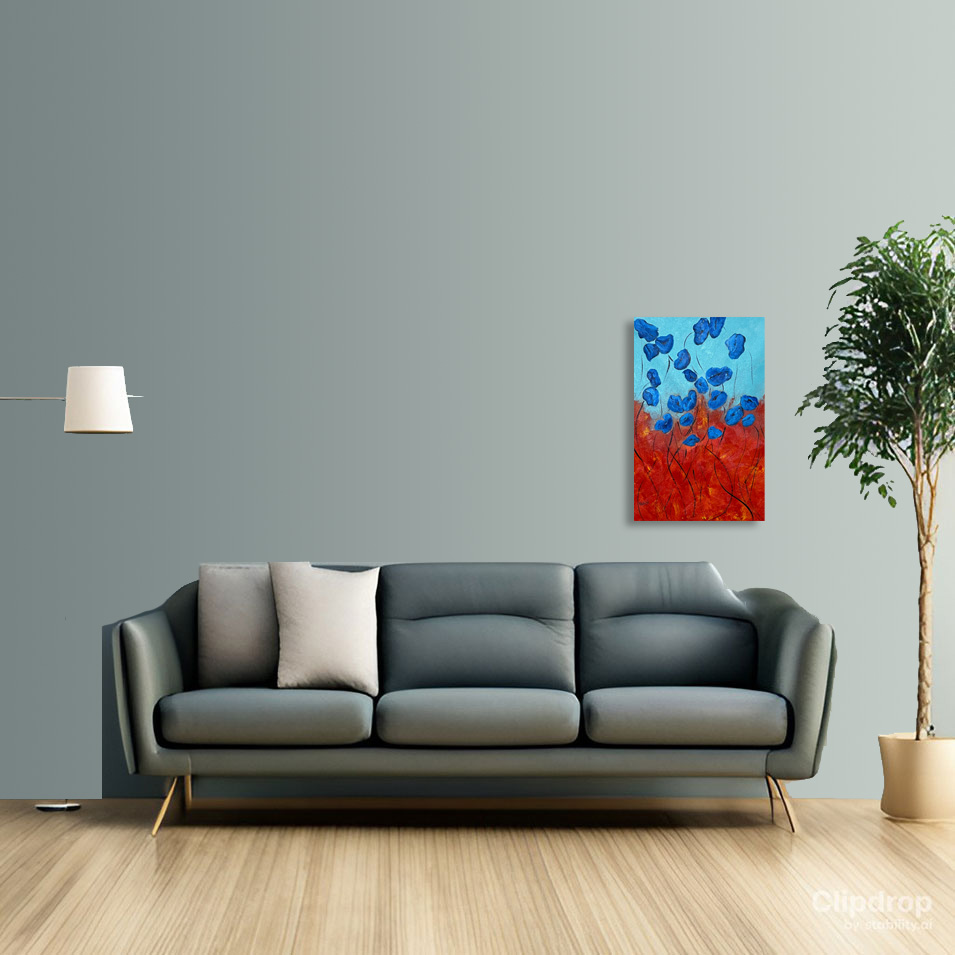 Painting titled 'Dancing blue Poppies.' by Monica Fallini