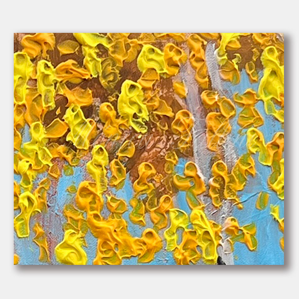 Painting titled 'Golden Aspens, towards the path.' by Monica Fallini