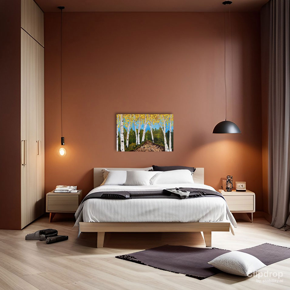 Painting titled 'Golden Aspens, towards the path.' by Monica Fallini