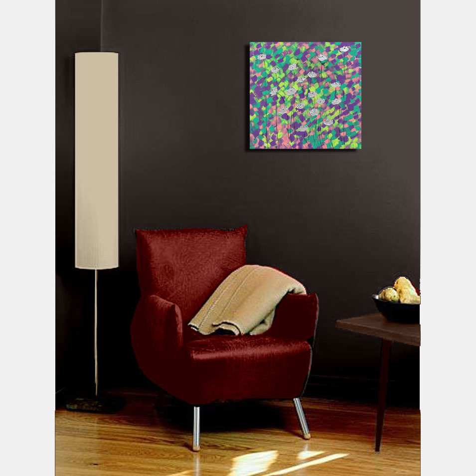 Painting titled 'In the prairie, silver Poppies.' by Monica Fallini