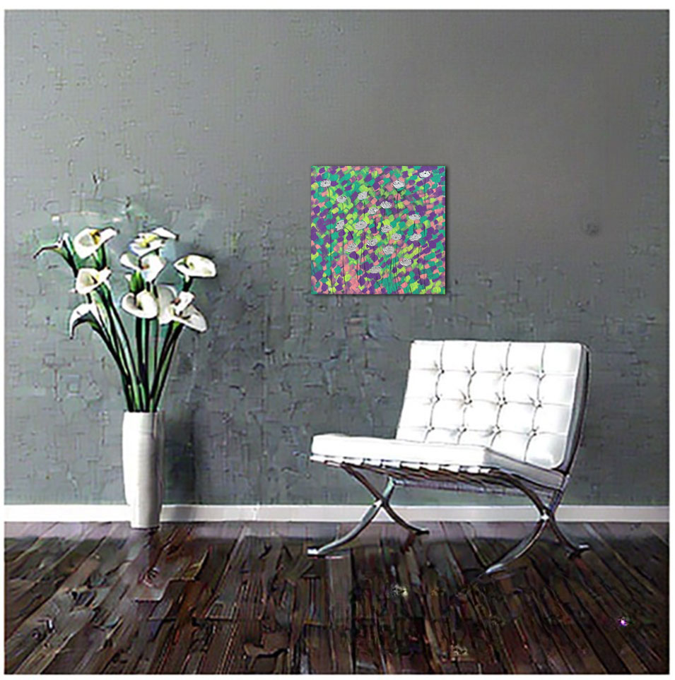 Painting titled 'In the prairie, silver Poppies.' by Monica Fallini