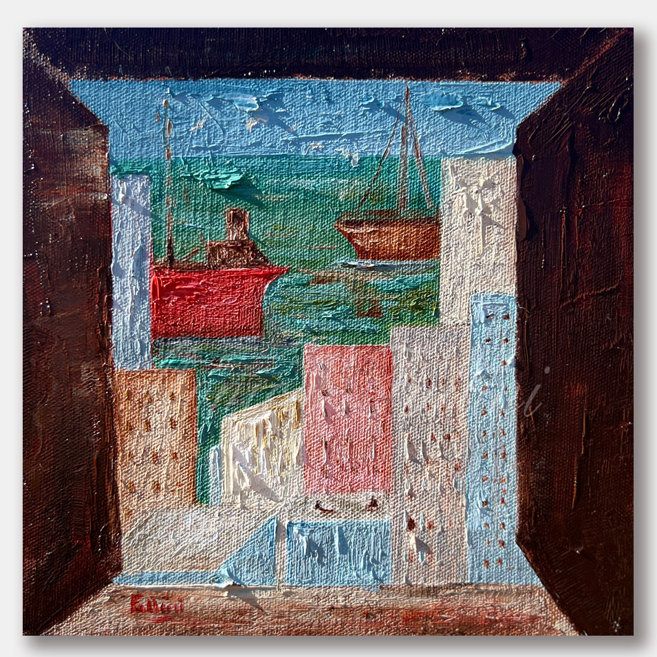 Painting titled 'Memories of the Old City, Montevideo.' by Monica Fallini