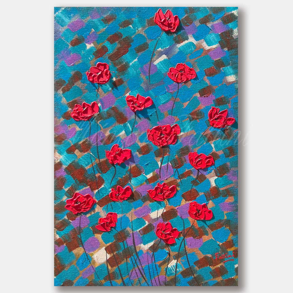 Red Poppies on blue.