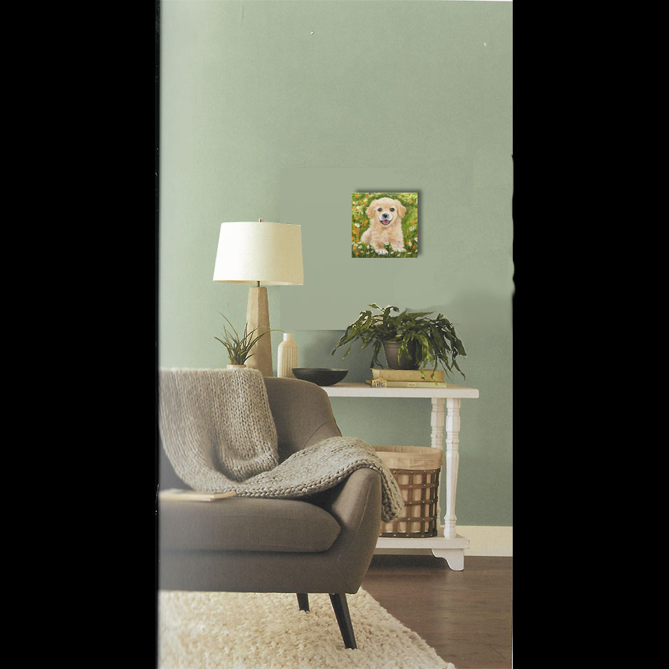 Painting titled 'Puppy in the garden.' by Monica Fallini