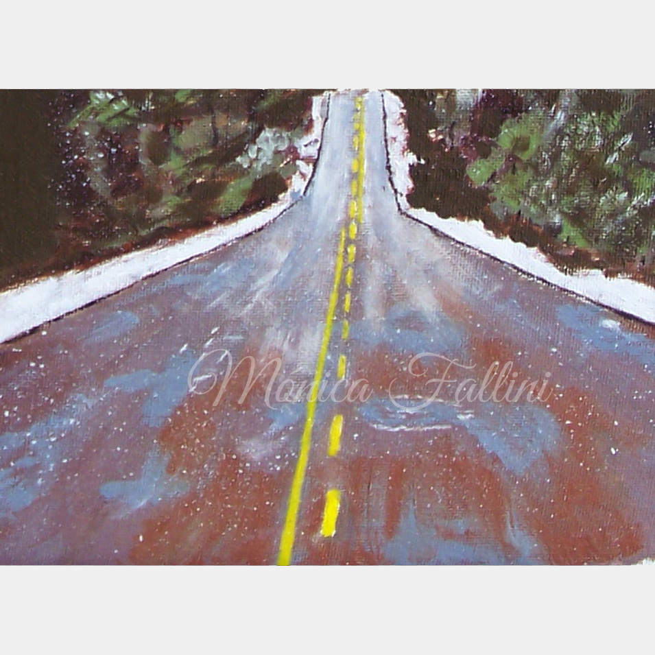 Painting titled 'Snowing in East Texas' by Monica Fallini
