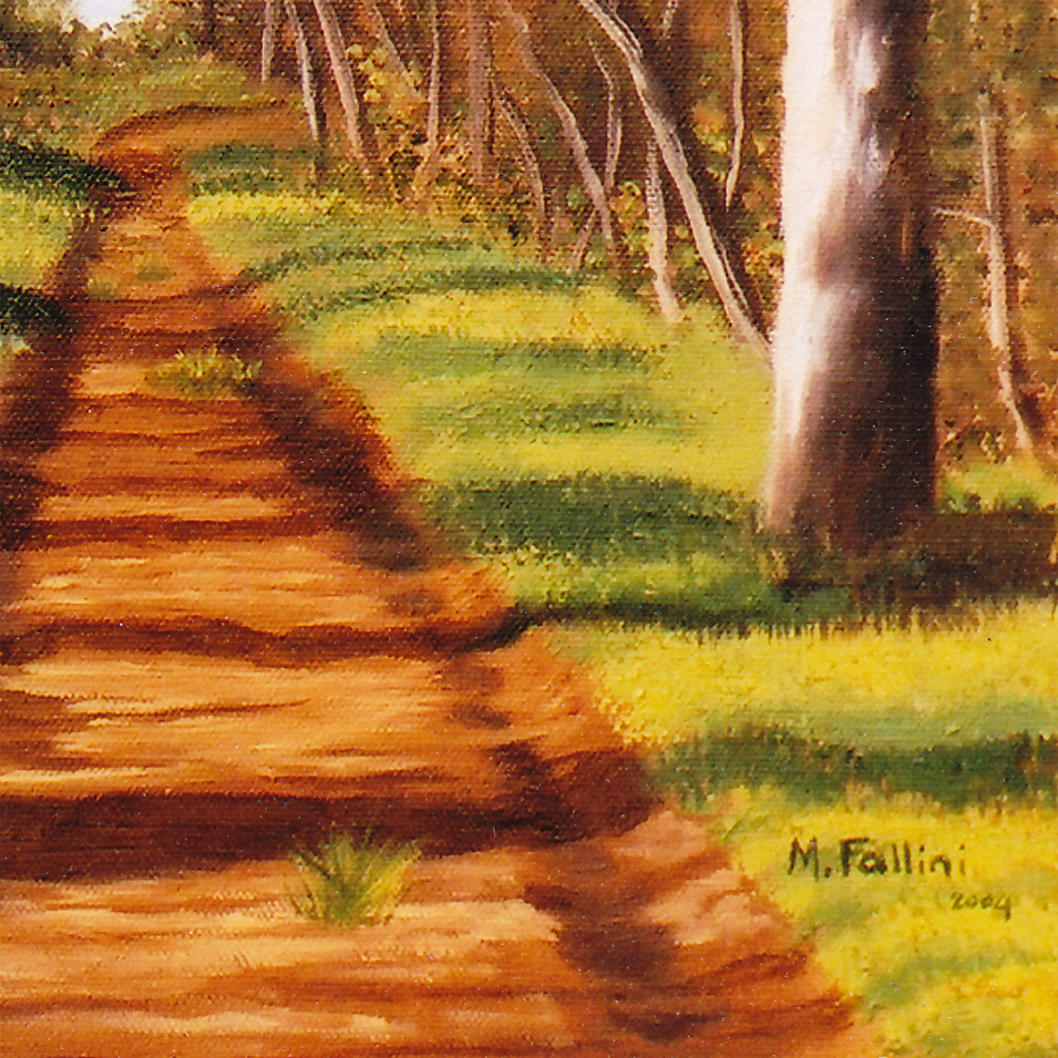 Painting titled 'Path between trees. From the series: Uruguay.' by Monica Fallini