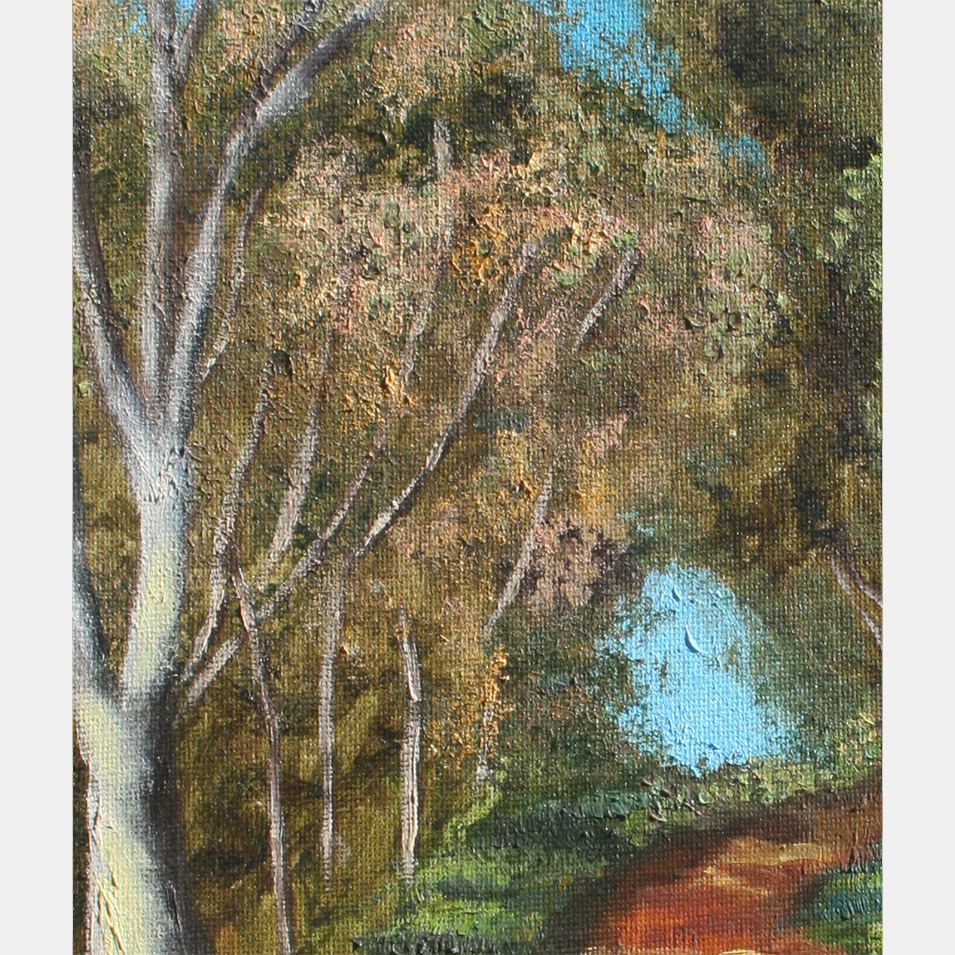 Painting titled 'Path between trees #2. From series: Uruguay' by Monica Fallini