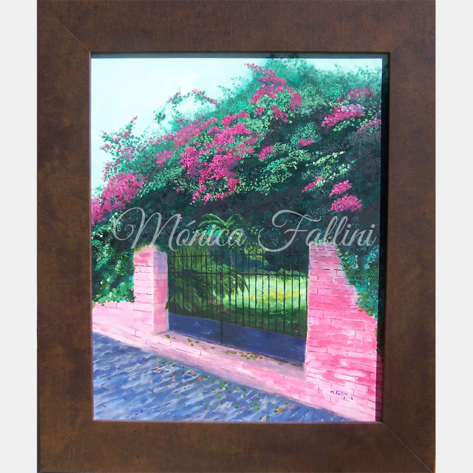 Painting titled 'Gate with flowers.' by Monica Fallini